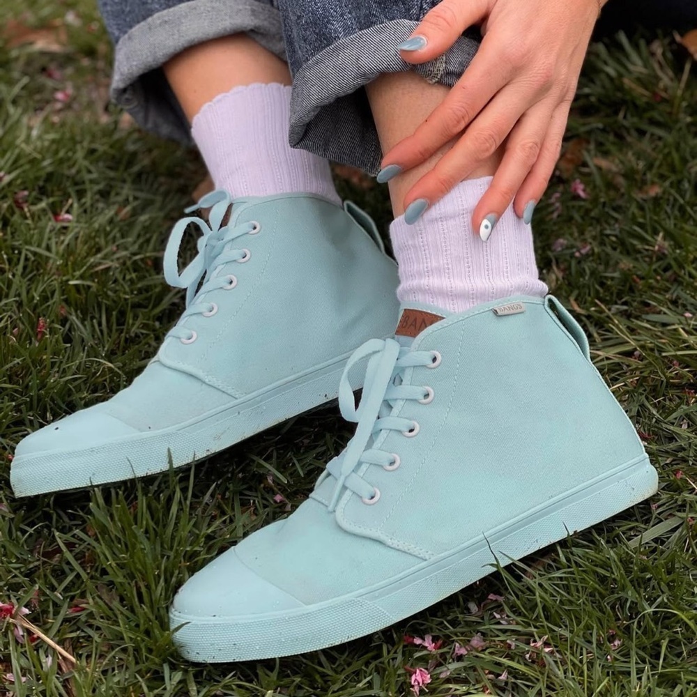 BANGS Canvas Shark Embroidery Mint Green Men’s 5 / Women’s 6.5 High-Top Sneakers